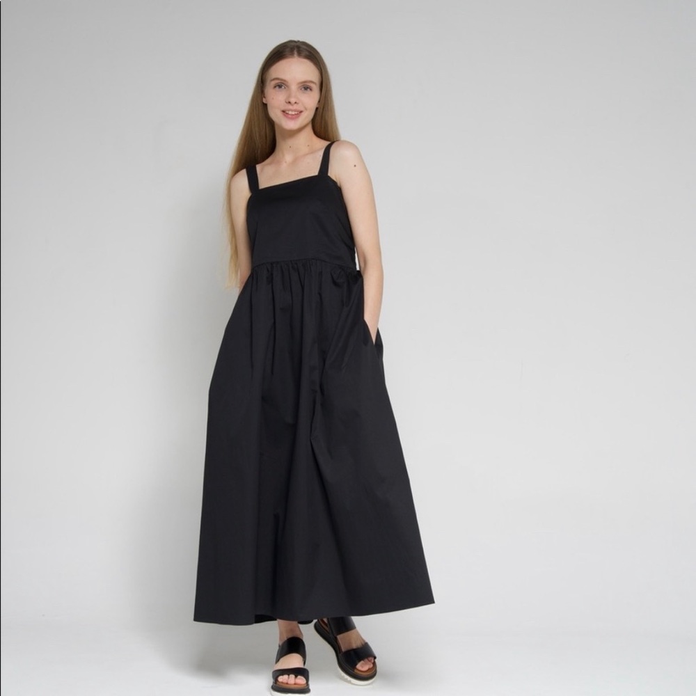 BLACK COCKTAIL DRESS, Square Neck Midi Dress, Cotton drees. L size
